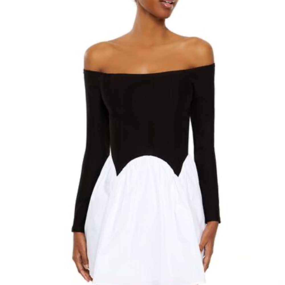 Black and White Off-Shoulder Dress - Picture 5 of 5